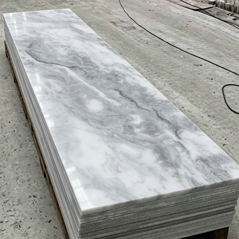 Non-Porous Stain Resistant Light Grey Ink Wash Pattern Artificial Stone Sheet Solid Surface for Countertops Wall Cladding